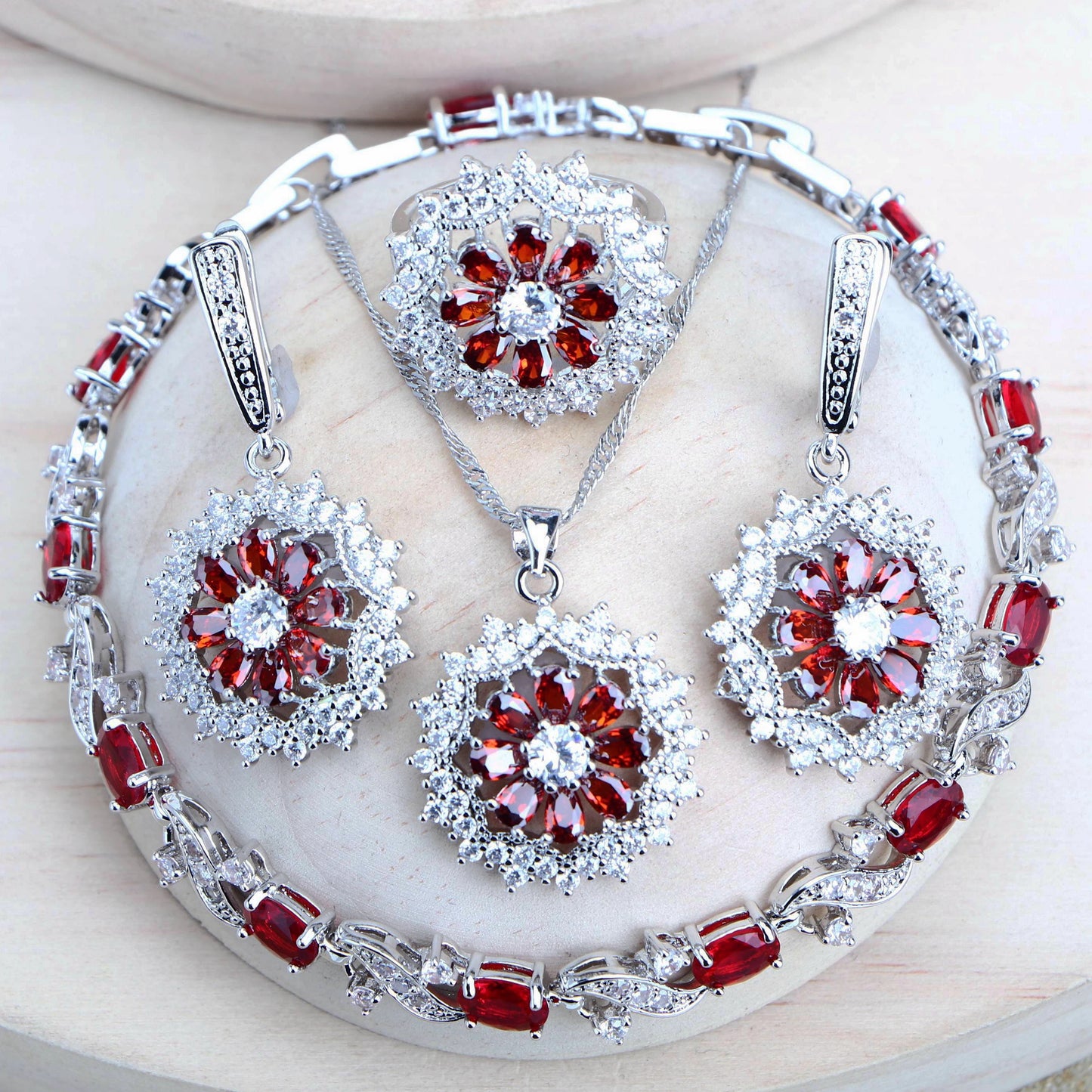 Silver 925 Bridal Jewelry Sets Cubic Zirconia Costume Jewellery Wedding Rings Earrings Pendant Bracelets Necklace For Women