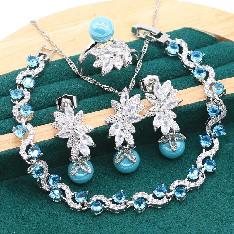 925 Sterling Silver Jewelry  Gift 4PCS